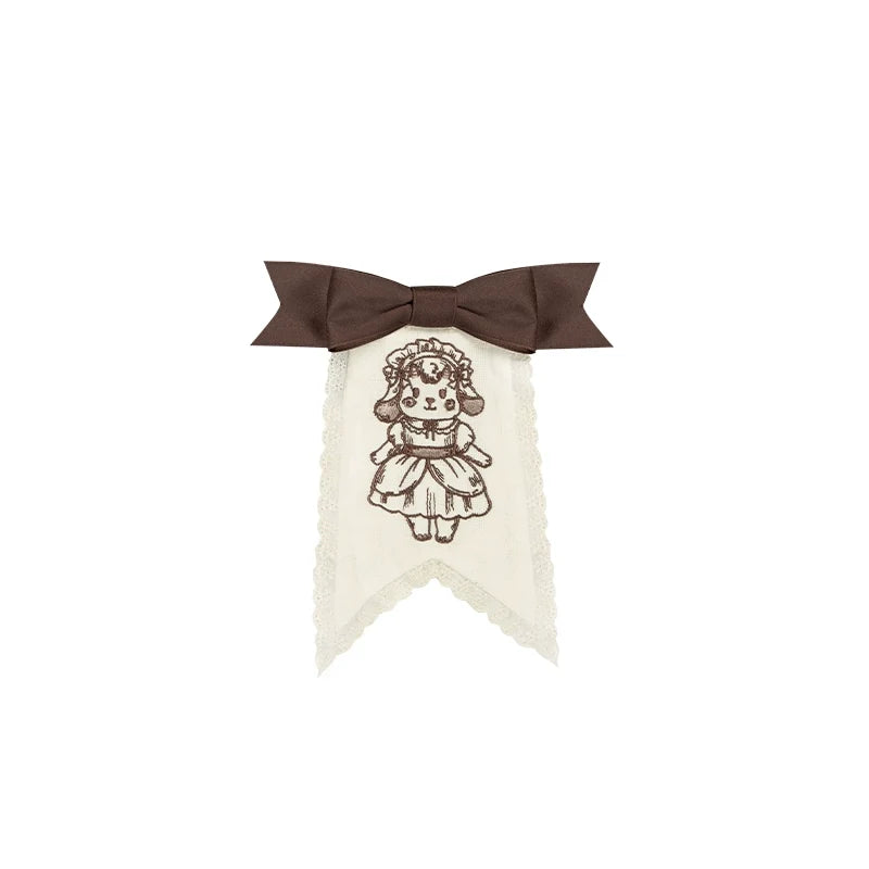 With PUJI - Sugar Frost Tale - Kawaii Lolita OP Button Closure Dress, Lamb & Bunny Embroidery Embroidered Brooch Only (one Size / choose M) S