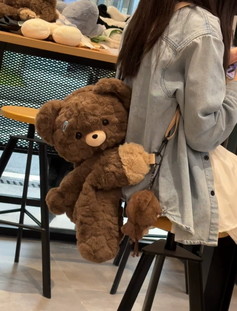 LambGuli - Little Bear Guli - Plush Bag with Crossbody and Backpack Carry, Prone Bear Silhouette