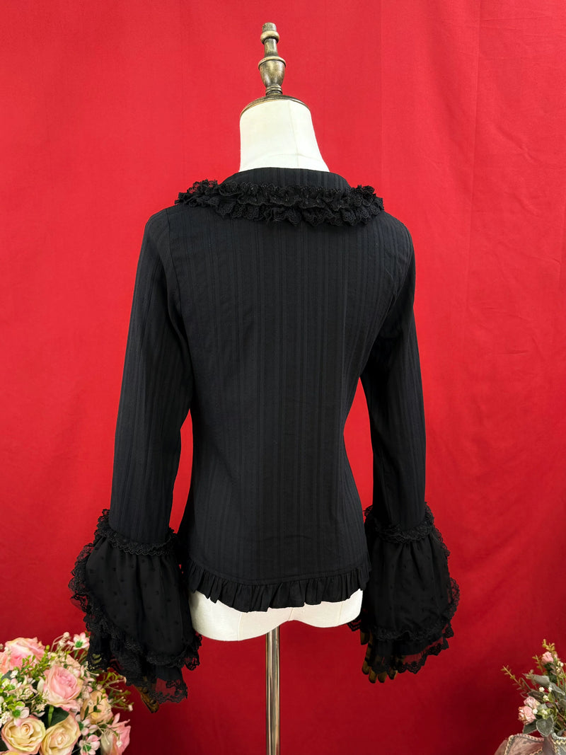 DMFS Lolita - Spiral Candy - Sweet Lolita Long Sleeve Cotton Shirt, Lace Accents