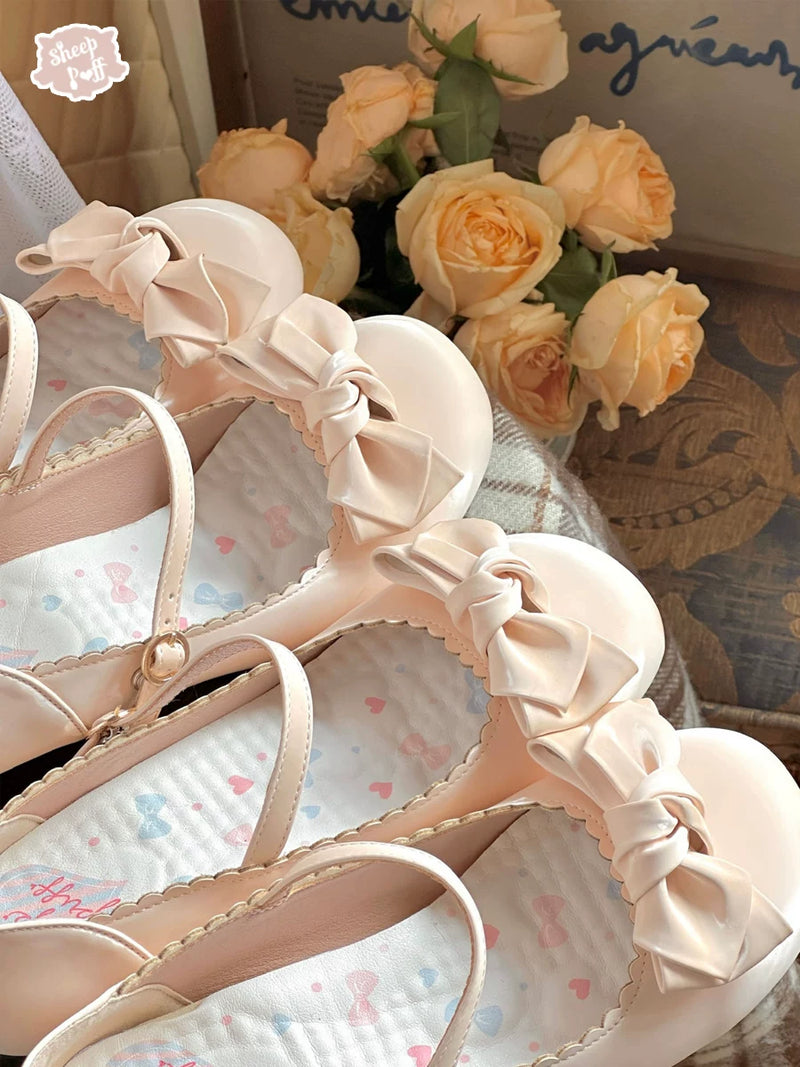 sheeppuff Rounded Bow Satin Gloss Lolita Shoes