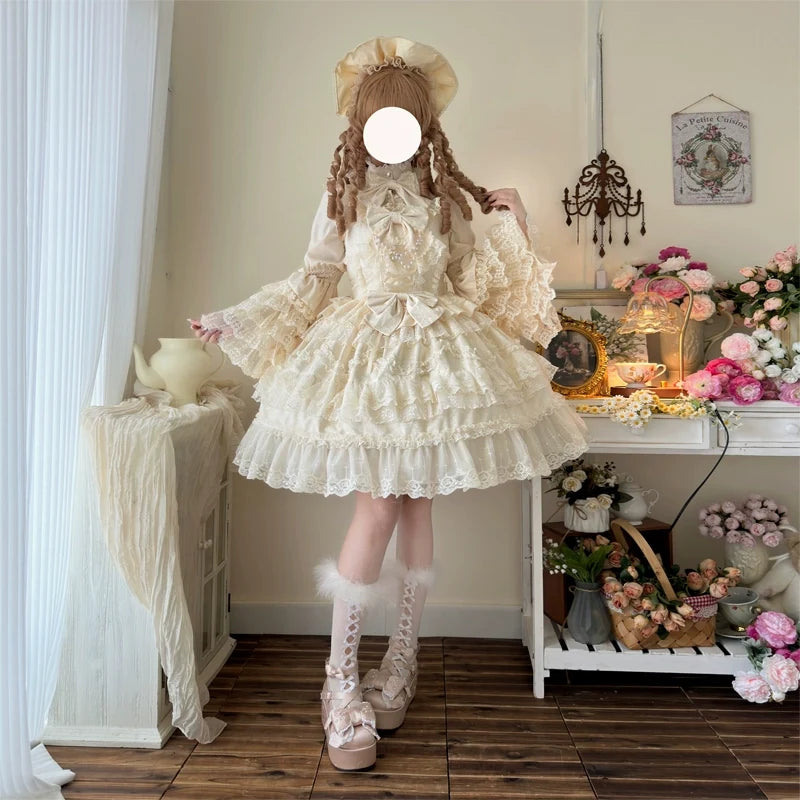 Love and Heart Palpitations - Sweet Wedding Lolita JSK Dress, Pearl and Lace Accents (L M S) 39974:648648