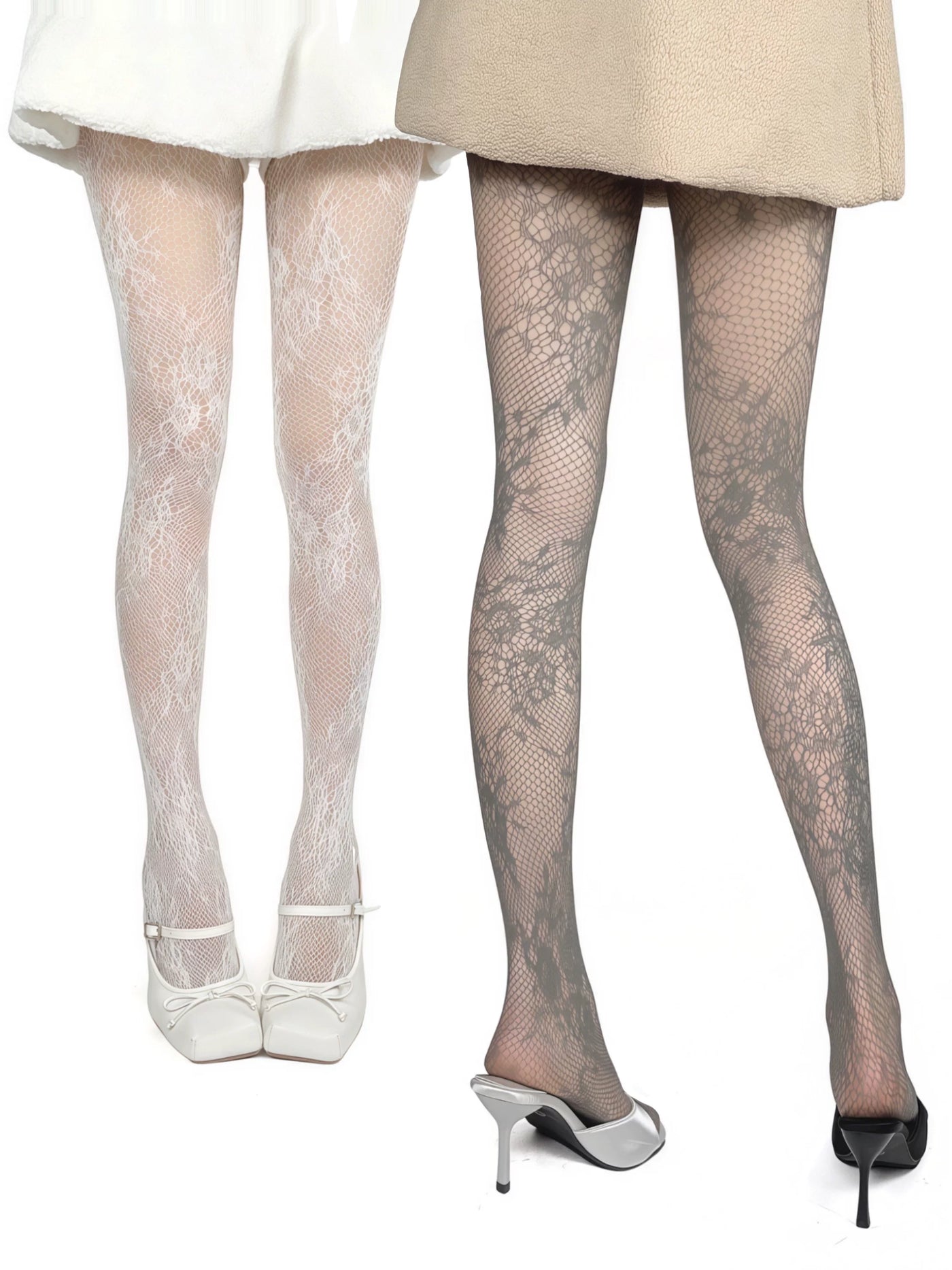 White Socks - Floral Web - Lace-Pattern Tights with Floral Openwork
