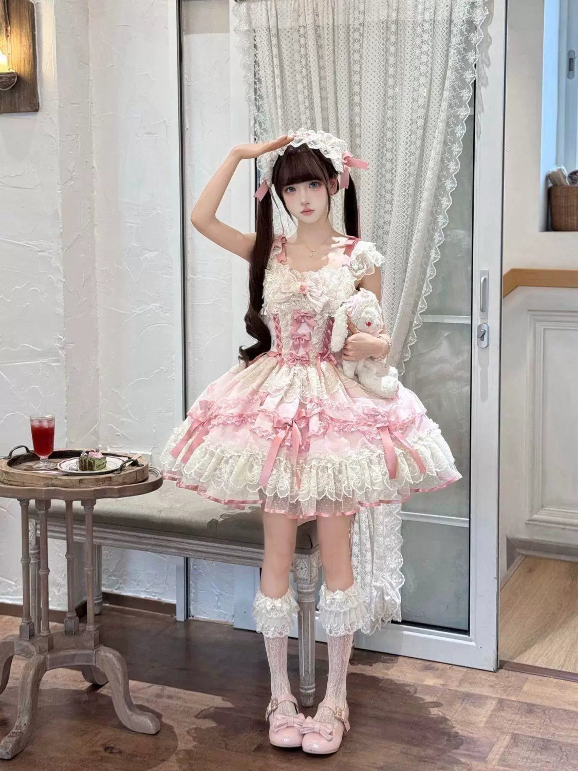 Sweetheart Dream Machine - Rose Poem Ballet - Strappy JSK dress with lace ruffles and ribbon bows