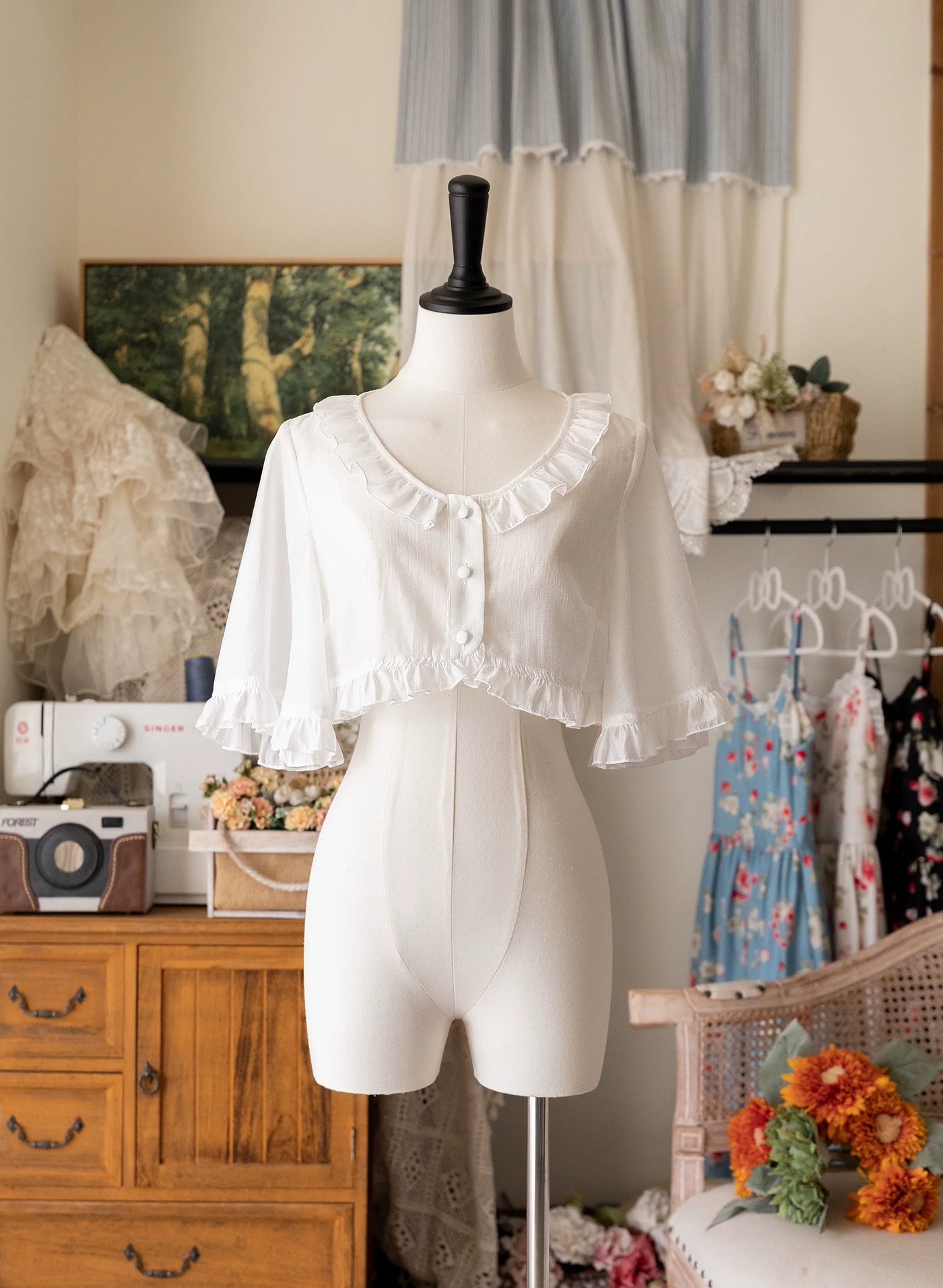 Summer Berry Picture Book - Elegant Lolita Thin Cardigan Ruffled Sleeve Innerwear Solid Color S white