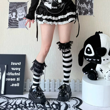 Fantasy Doll - Stripe Layer - Striped Over-the-Knee Socks with Gathered Cuffs