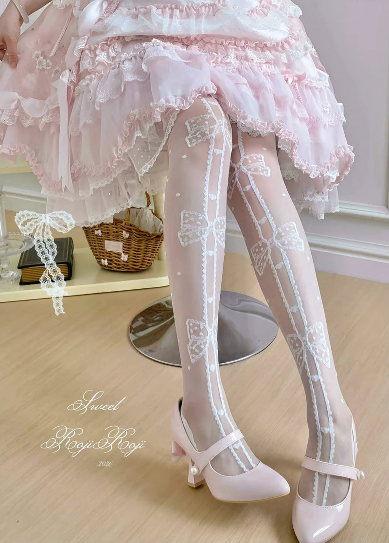 Roji Roji - Sweet Lolita Thigh High Polka Dot - Socks with Bow Patten Socks
