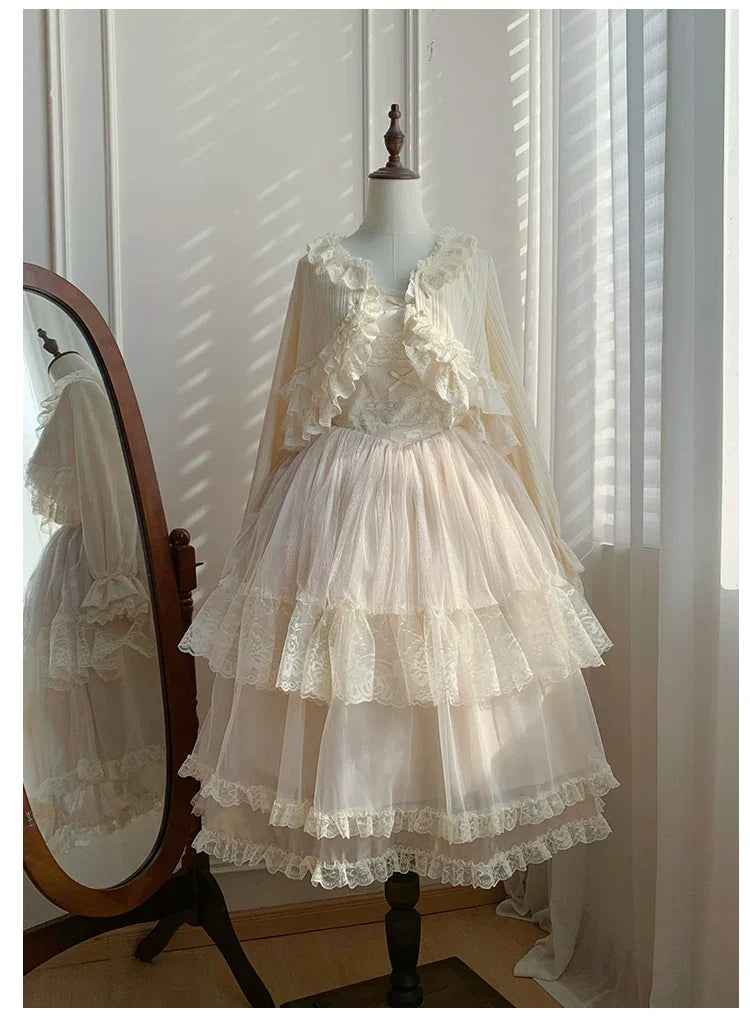 With PUJI - Bloom Period - Elegant Lolita Bolero, Layered Lace Ruffles