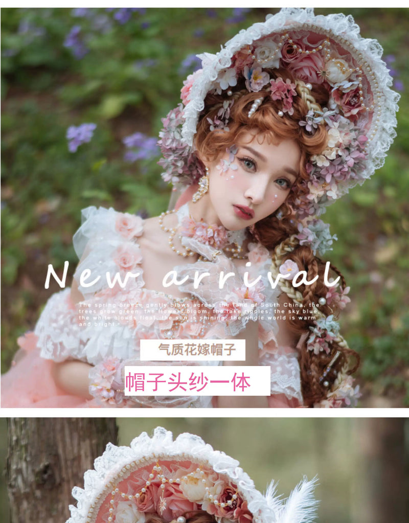 Handmade - Floral Bonnet Headwear - Sweet lolita bonnet headwear