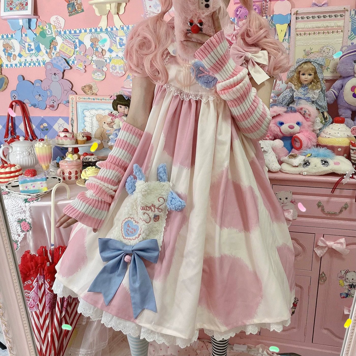 Tata Long Ear - Little Milk Cake Cow Print - JSK dress with a cow-print pattern