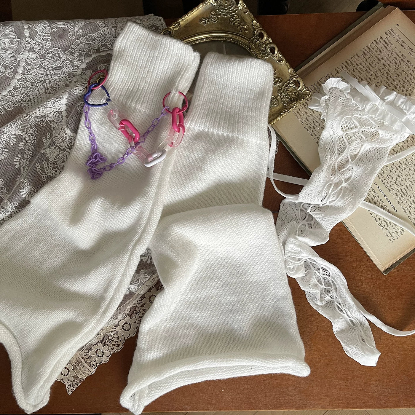 Sock Noble - Punk Layering - Lolita sock covers with lace straps and flared cuffs