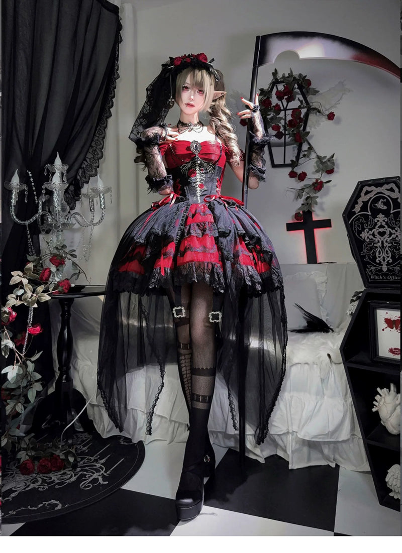 Letters from Unknown Star - Eternal Thorn of the Dragonbone - Embroidered Gothic Lolita JSK Dress, Off-Shoulder