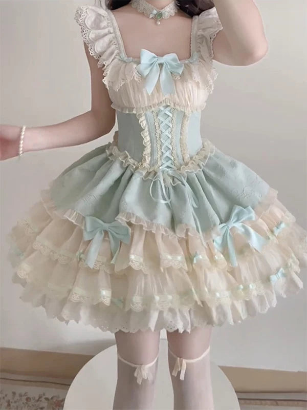 Creamy - Green Ballet Tiers - Green JSK with a Tiered Cake Skirt, Hat and Collar Included