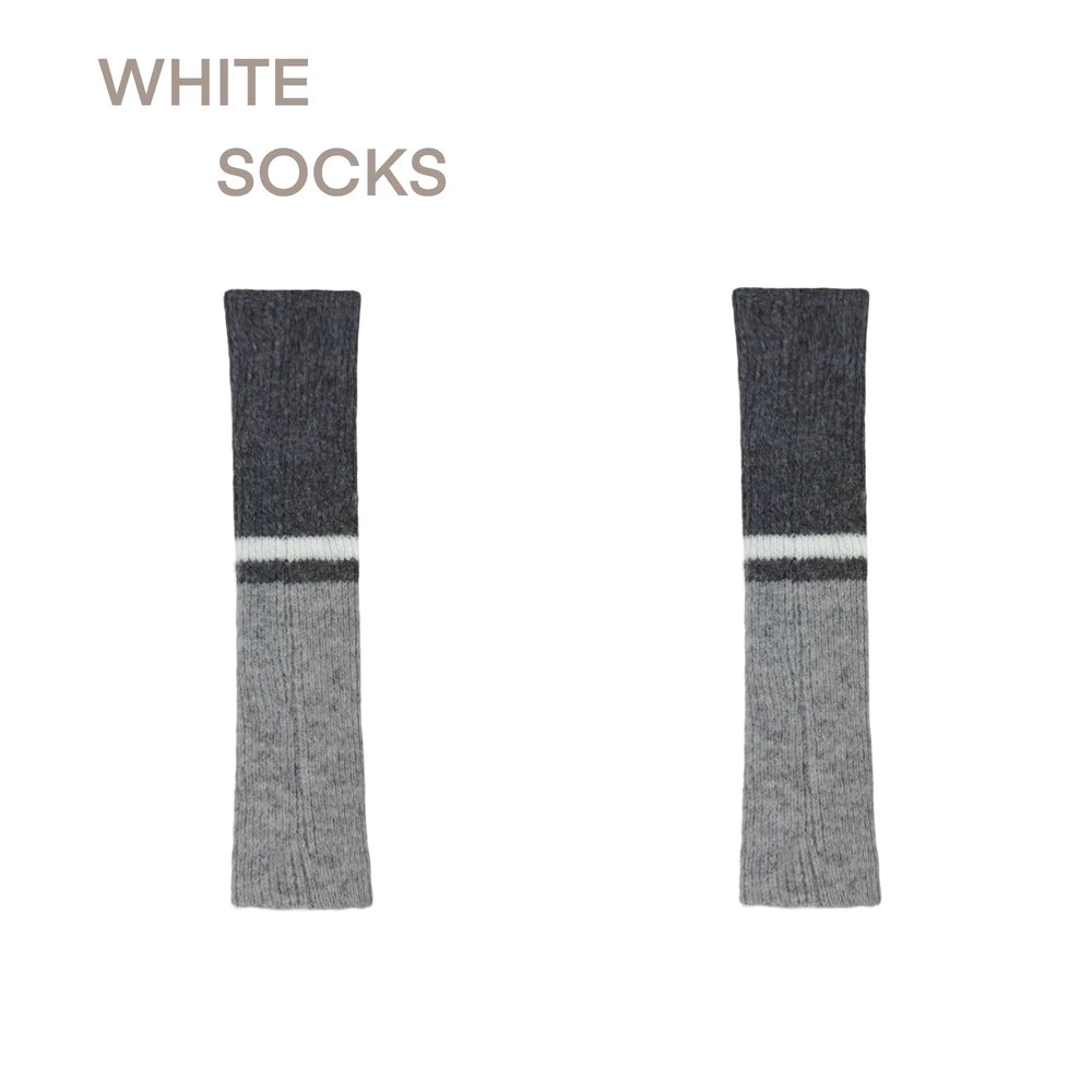 Gray color-block slouch socks with contrast stripe bands