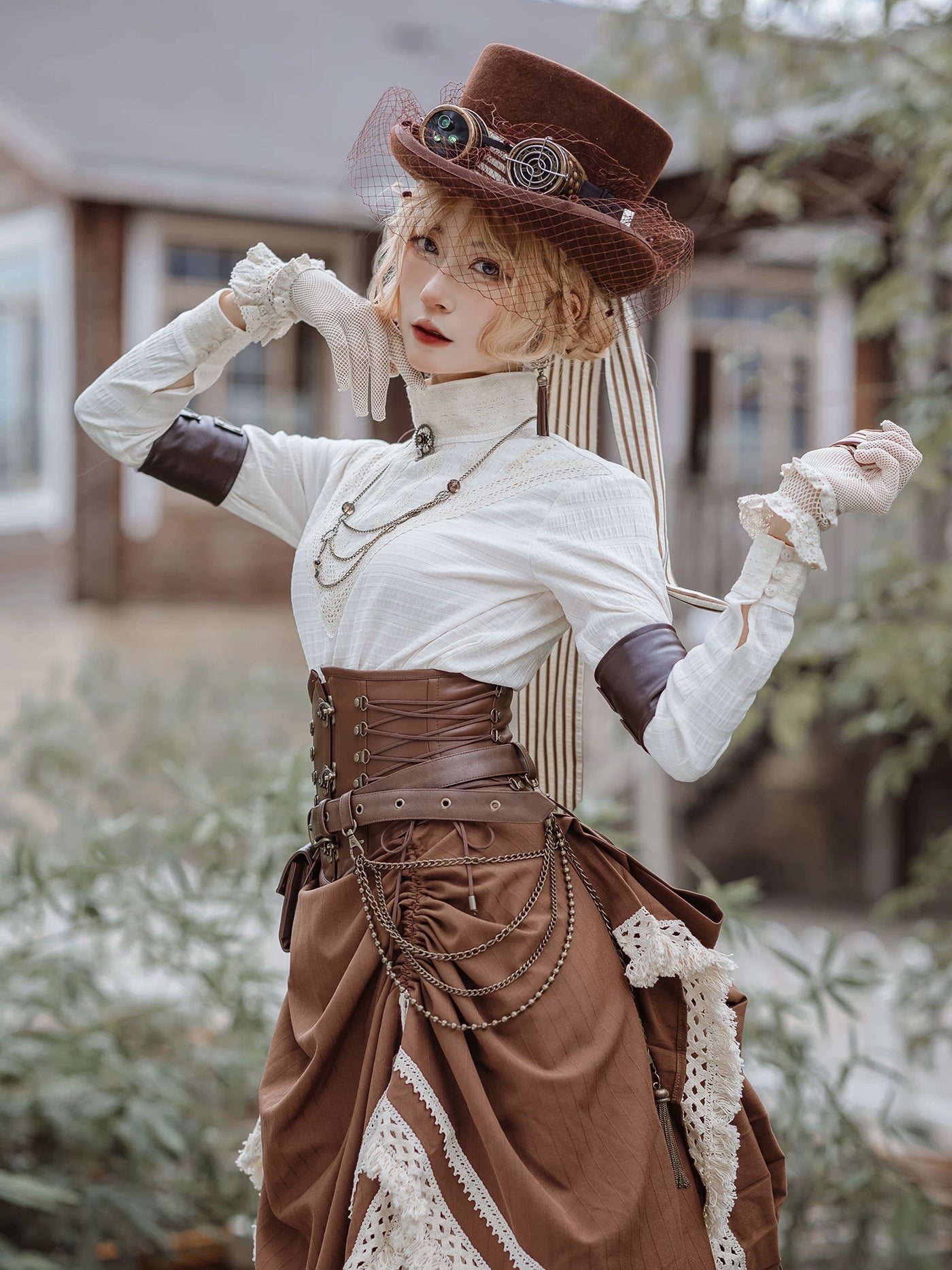 Steam Continent Victorian off-white lace mesh gloves - view 4
