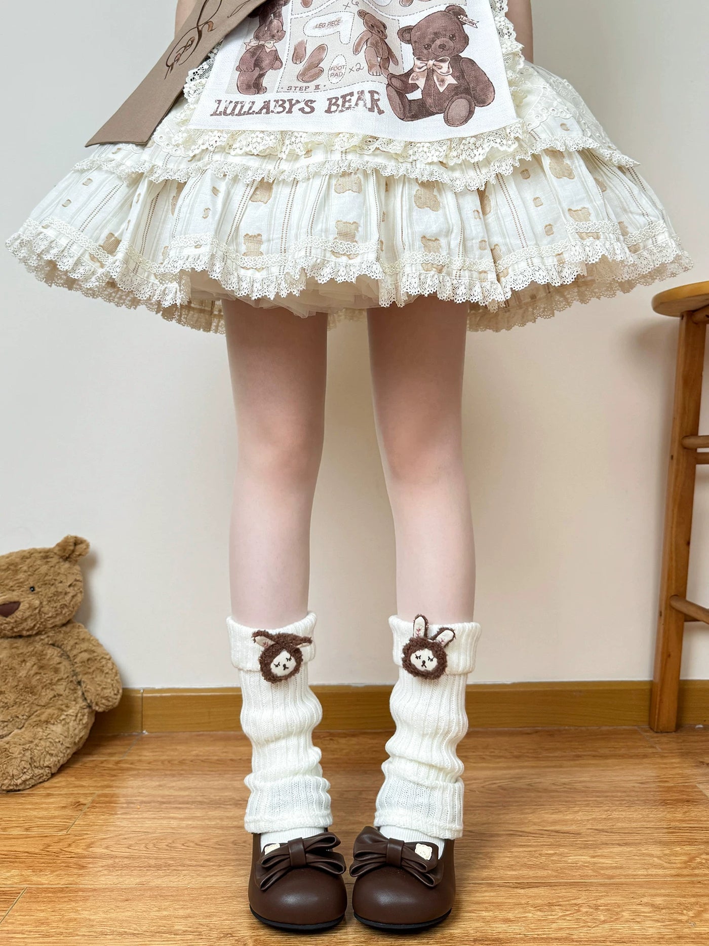 Chubby Bear Tales - Antique Doll - Thick Slouchy Leg Warmers with Teddy-Bear Cuffs
