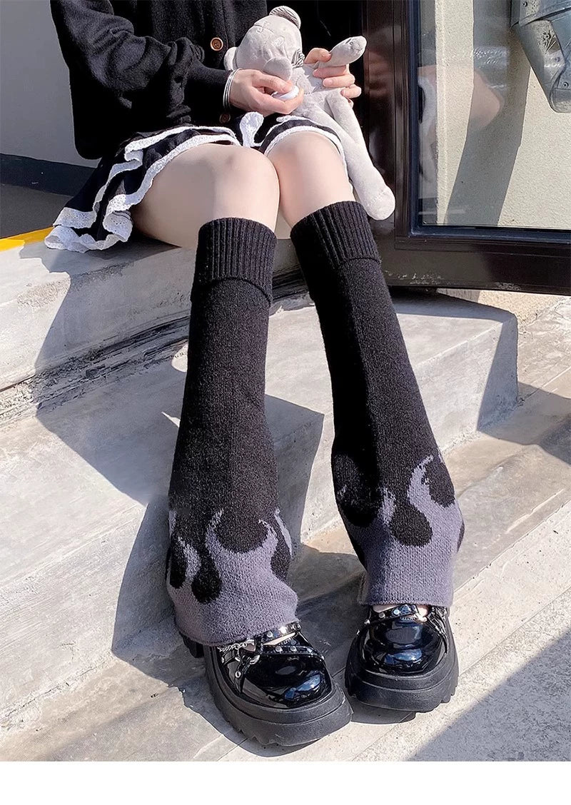 Floral Milk Cat - Soft Color Block - Knit Slouch Leg Warmers with Ribbed Cuffs