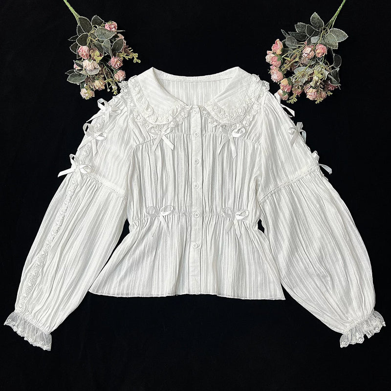 Autumn Hibiscus Cotton Peter Pan Collar Lined Blouse — additional product view