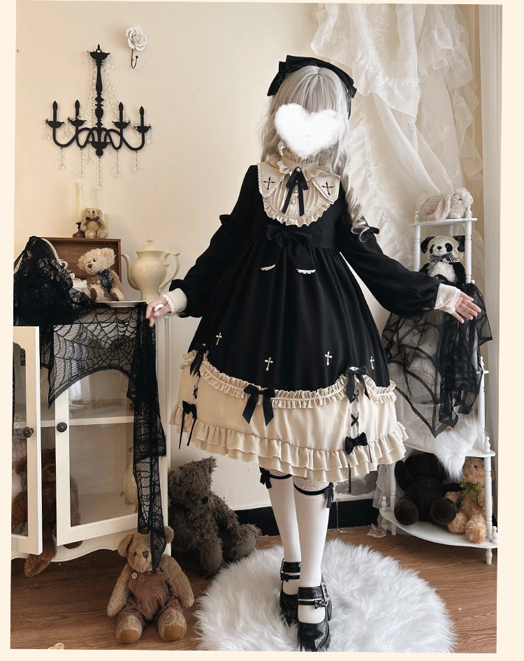 Niu Niu - Plus Size Gothic Lolita Winter OP - Dress, Cross Embroidery OP Dress