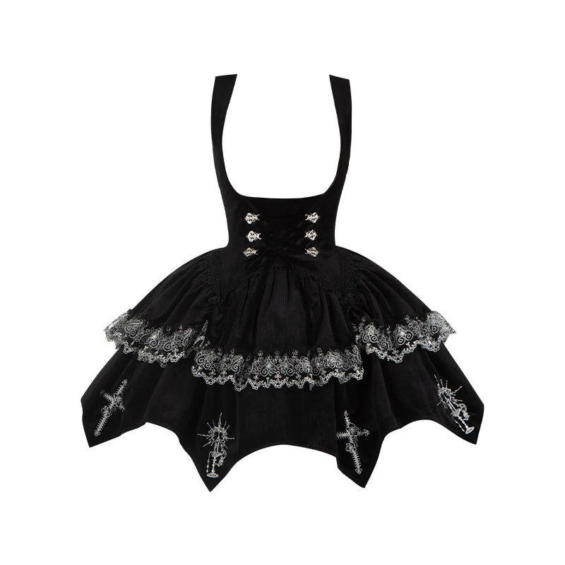 With PUJI - Raven's Night Song - Oriental Aesthetics Gothic Lolita Dress Set detail view 13