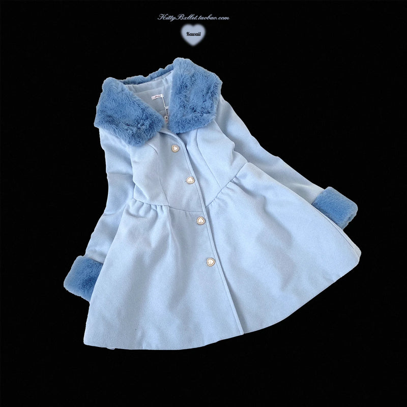 KittyBxllet Confession Poem Coat Dress with Detachable Collar — Blue