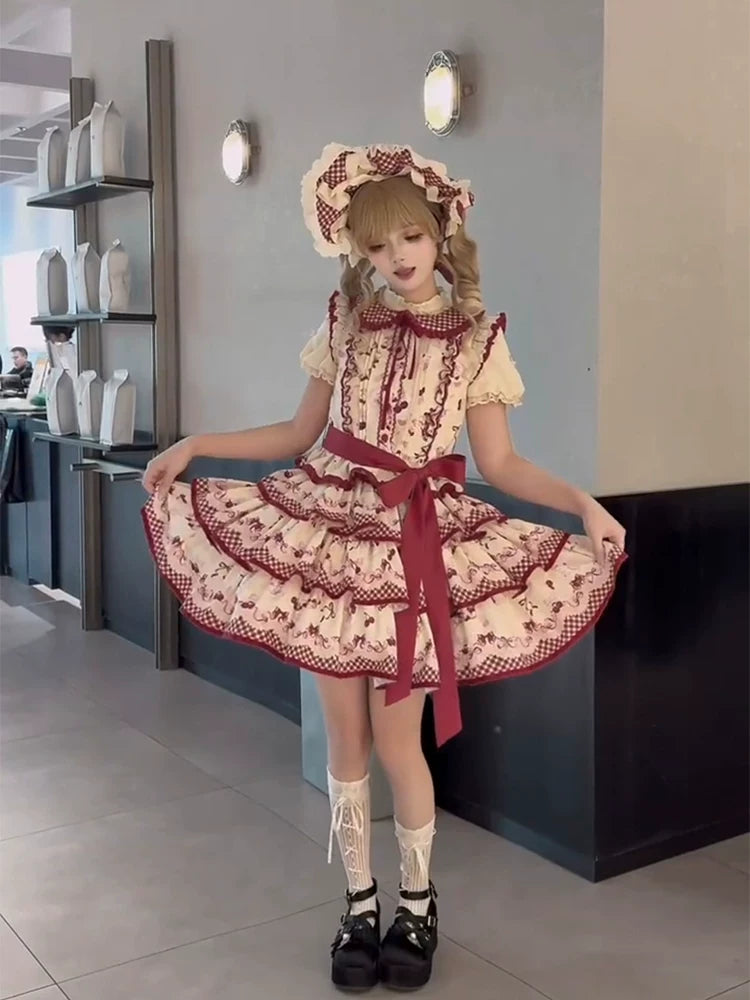 Dream Bunny - The Cherries Are Ripe - Cherry-Print Lolita Fashion Set with Gingham Ruffles