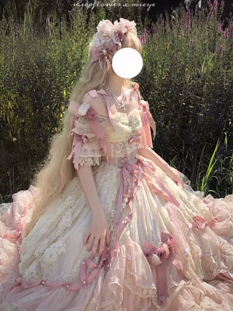Flora Muse - Lolita Formal Gown - Long Tiered Dress with Lace Trim