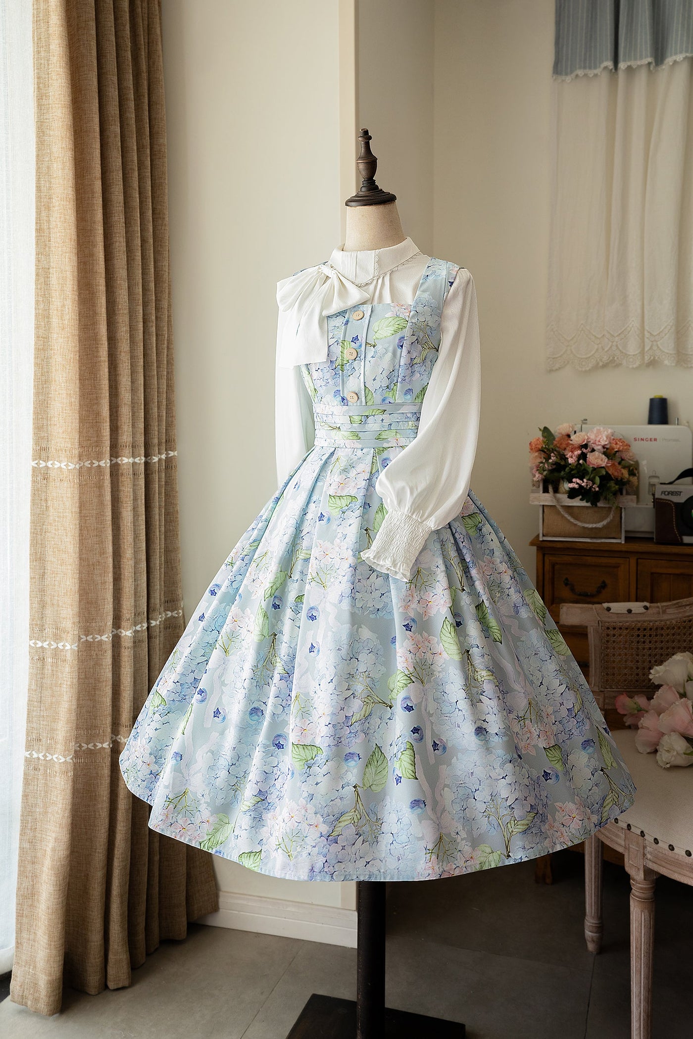 Basket of the Forest 2.0 - Flower Classic Dress S Blueberry hydrangea JSK In stock
