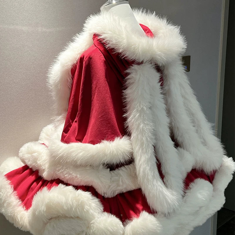 Festive Princess Dress & Angora Bunny Red Cape Options — Bunny-Ear Cape - One Size, Full Payment
