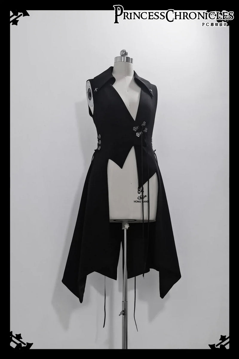 Princess Chronicles - Crimson Ash Zero - Ouji Lolita Vest Handsome Slim Long Black Vest