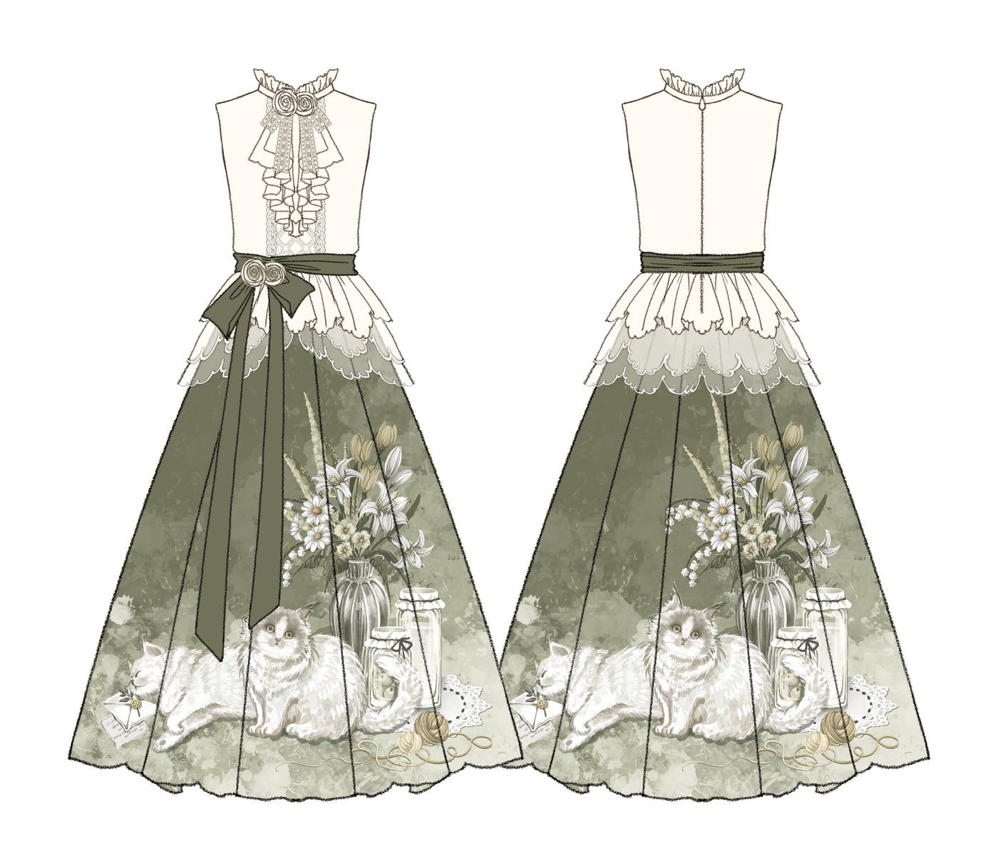 Designer's Gift - Morning Moments - Chinese-style skirt set with floral and cat prints - product detail 9