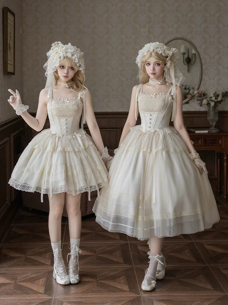 With PUJI - Confession Poem - Classic Lolita Corset JSK Set, Lace & Bows