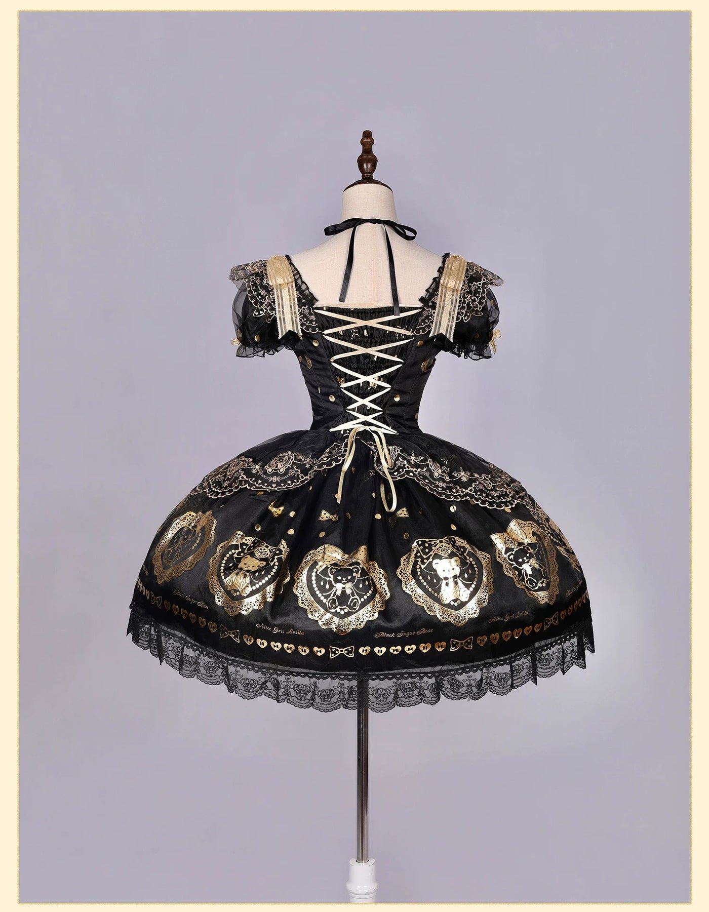 Alice Girl - Brown Sugar Bear - Old School Lolita OP & Halter Dress, Bear Print