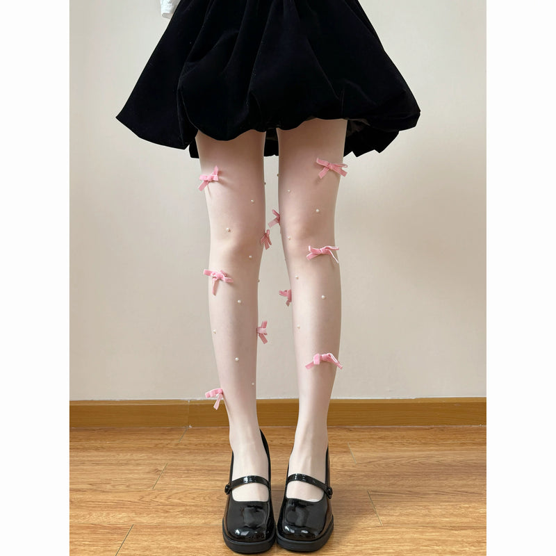 Chubby Bear Tales - Ballet White Collection - One-Size Stockings with Bow and Pattern Variants