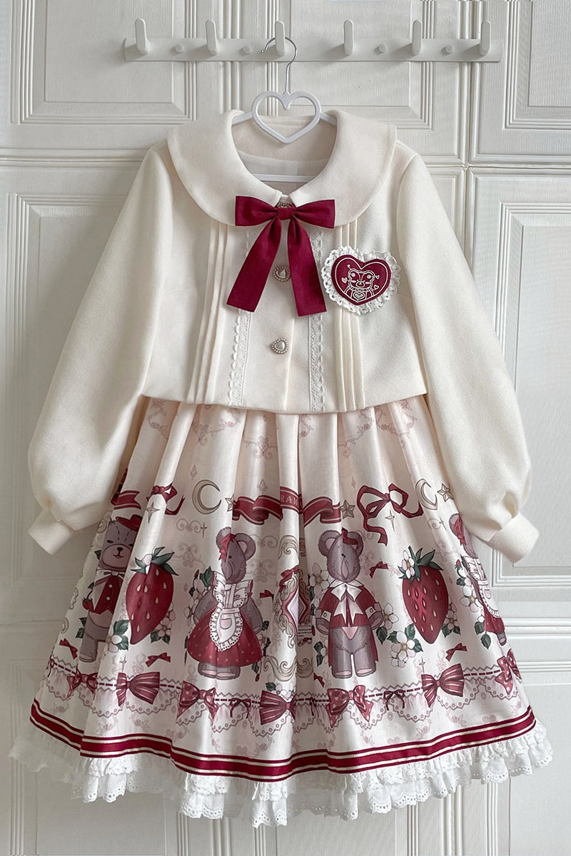 Designer's Gift - Christmas New Year Winter - White Coat and JSK Dress with Red Bow - product detail 7
