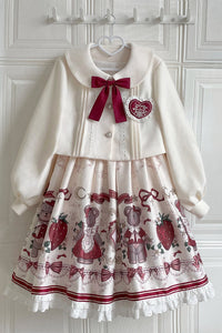 Designer's Gift - Christmas New Year Winter - White Coat and JSK Dress with Red Bow - S / White Coat + JSK