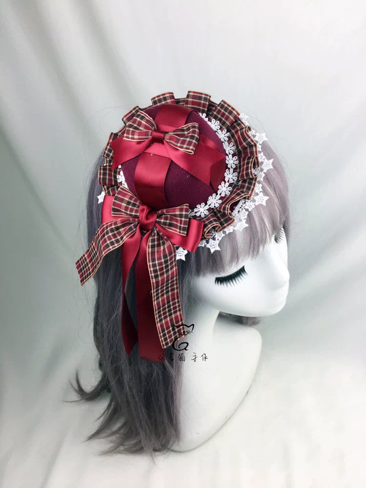 Little Red Riding Hood Burgundy Plaid Ear Headband & Clips — additional product view