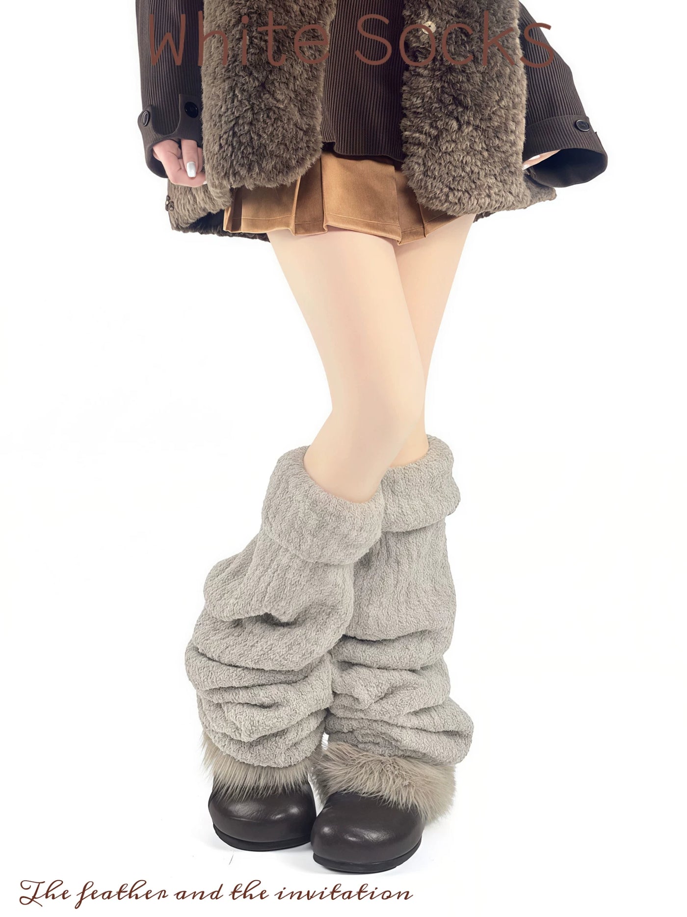 White Socks - The Feather and the Invitation - Slouch Socks with Layered Cuffs