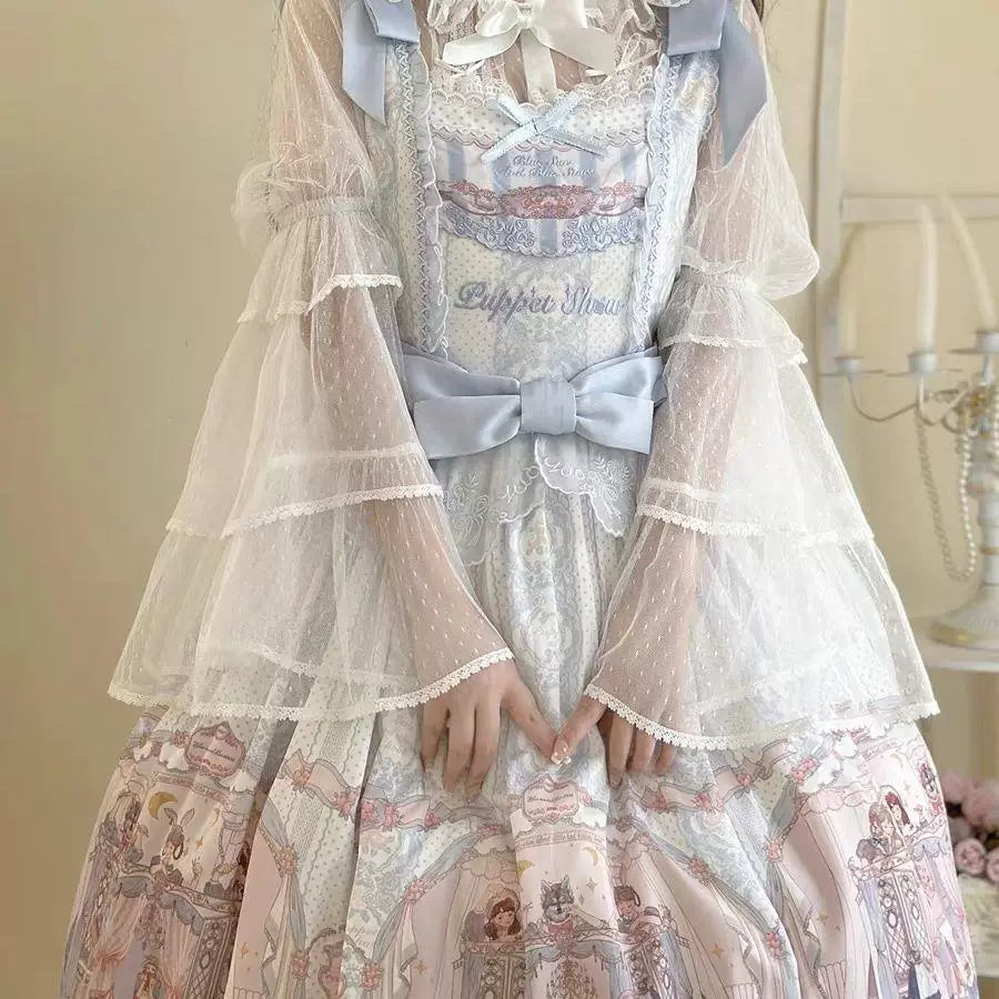 Sweetheart Dream Machine - Ice Cream Dot Mesh - Long-Sleeve Inner Top with Ruffle Sleeves