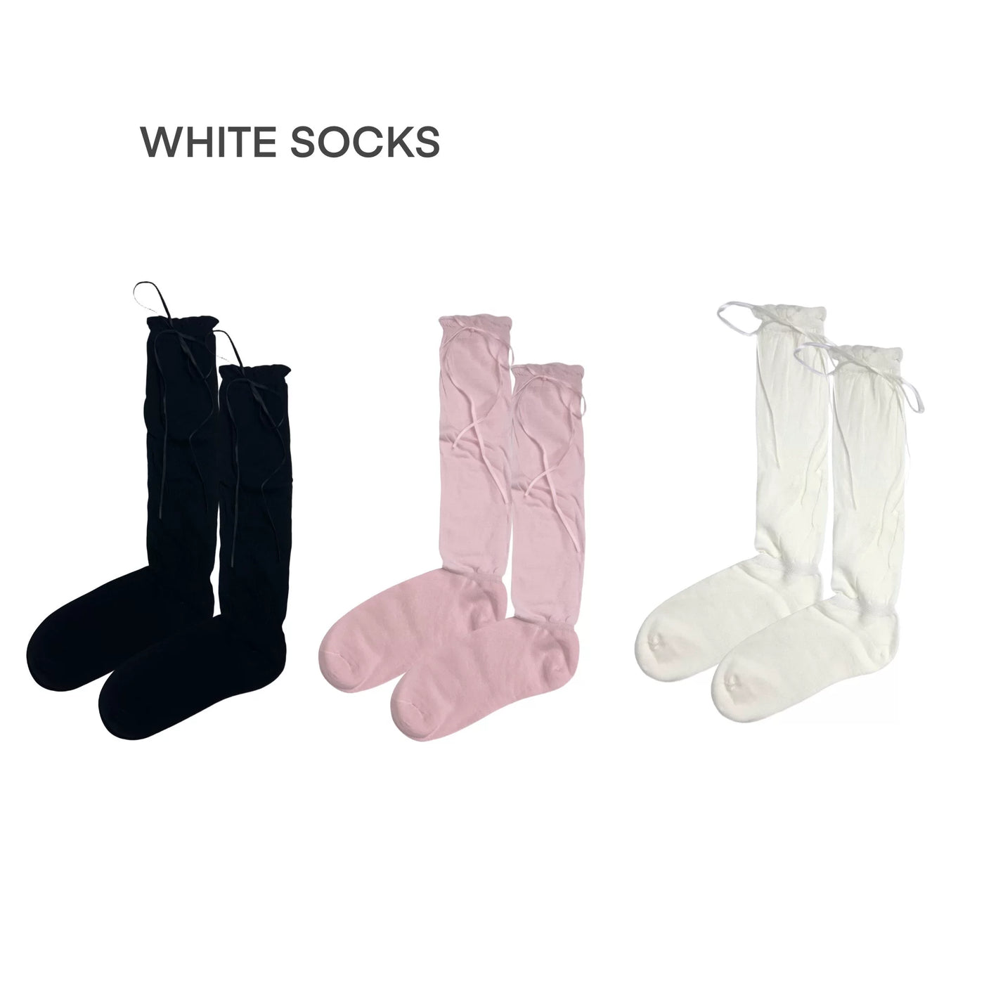 White Socks - Bow-Tie Slouch - Ruffle-Edge Mid-Calf Socks with Tie Details