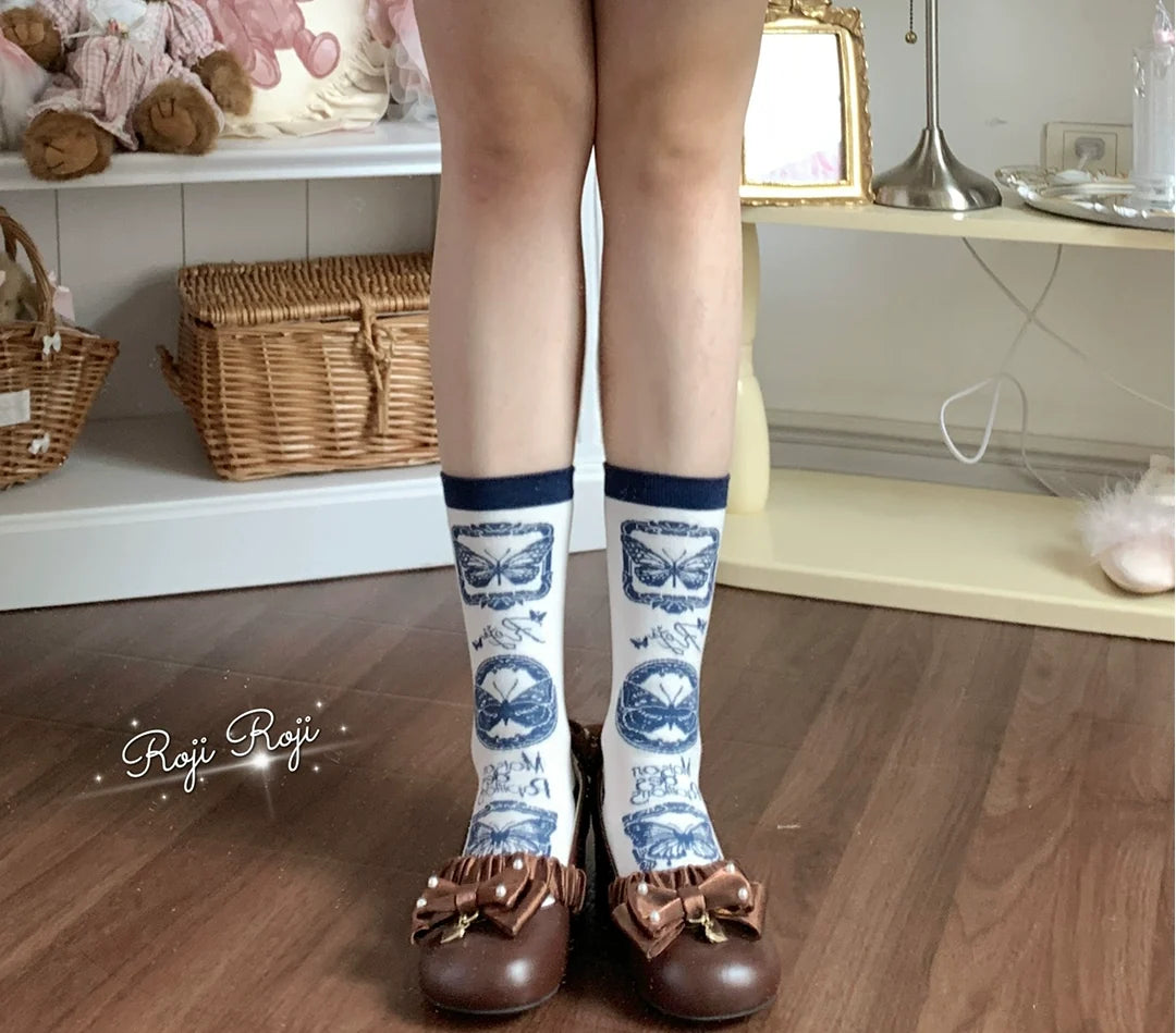 Roji Roji - Sweet Lolita Cotton Socks - Detachable Cuff Bow Trim Socks