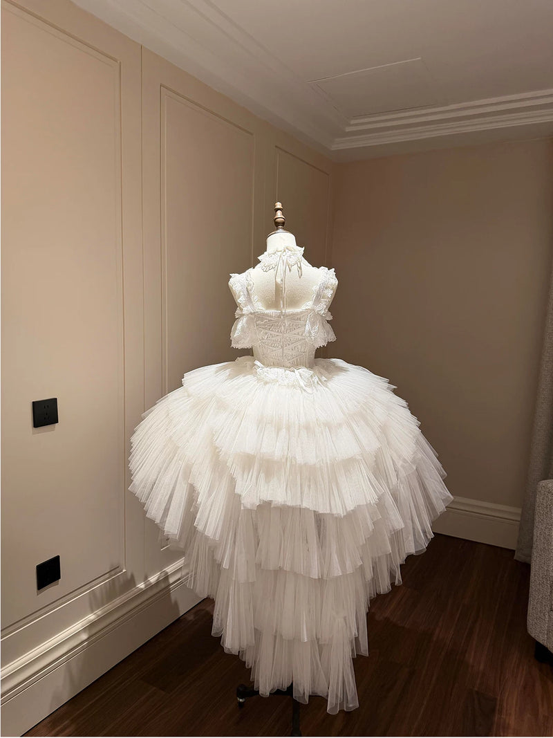 Creamy - White Prayer Ballet - White JSK Dress Set with Lace Ruffles