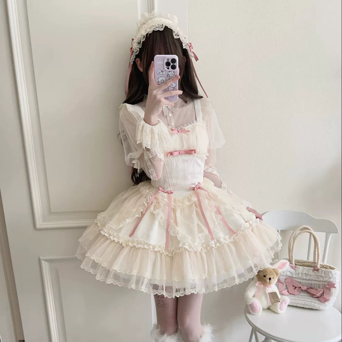 Lady Han Flower Season Bond ballet JSK dress with floral pattern, featuring a fitted bodice and flowing skirt, in soft pastel colors.