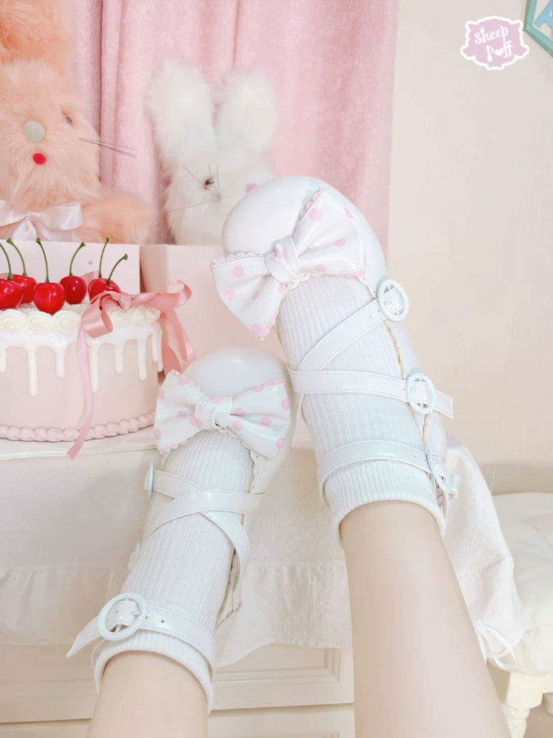 Sheep Puff Lolita shoes with mid-low heel and puff detail, stylish and cute footwear for fashion-forward outfits.