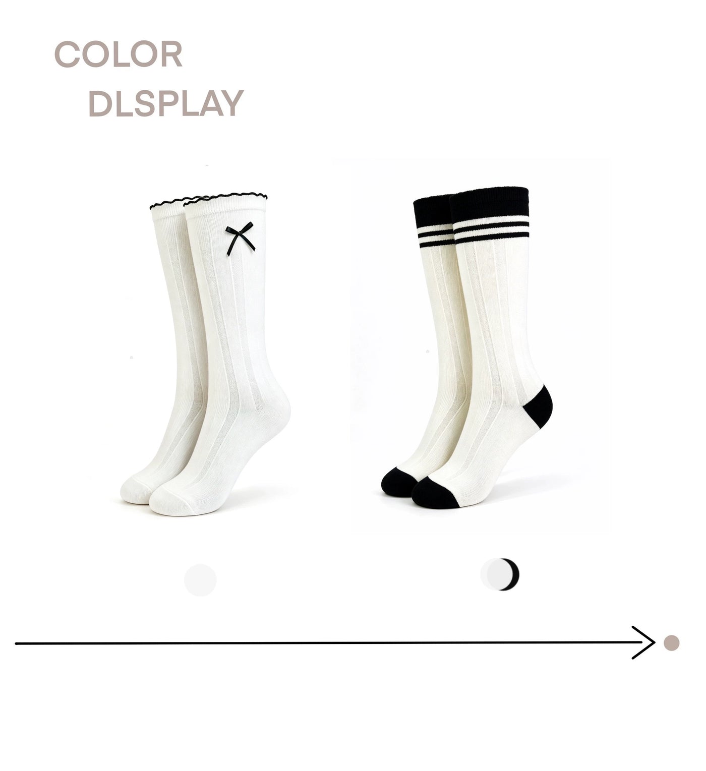 White Socks - Wave Bow - White Mid-Calf Socks with Scalloped Edges