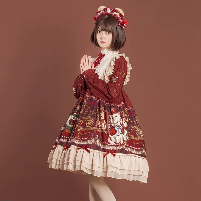 Leopard Cat Crown Bear OP dress by Lolita Fetch featuring a cute leopard-print design and a charming crown accessory.