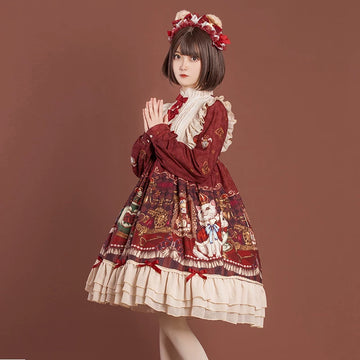 Leopard Cat Crown Bear OP dress by Lolita Fetch featuring a cute leopard-print design and a charming crown accessory.