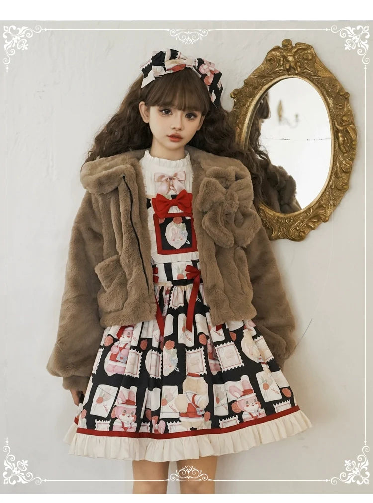 Eieyomi - Daily Lolita - Short Winter Coat with Doll Collar and Plush Chest Bow - product detail 11