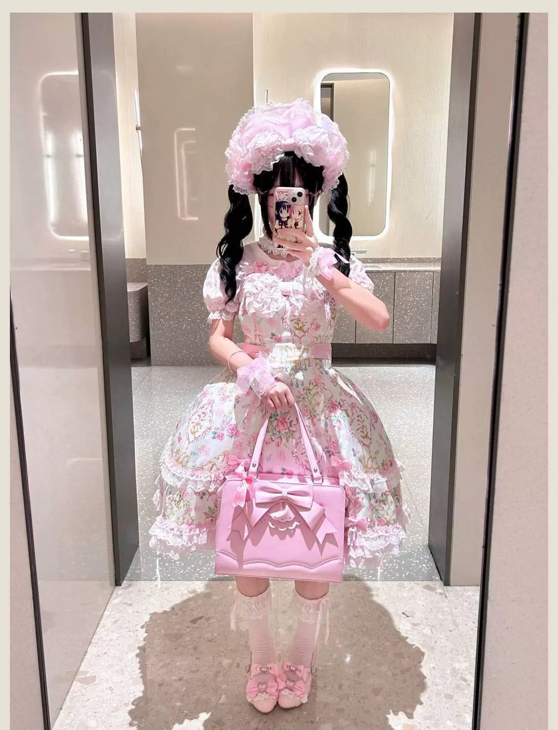 Sweetheart Dream Machine - Vintage Floral Wall - Ruffle-Trimmed Blouse with Doll Collar