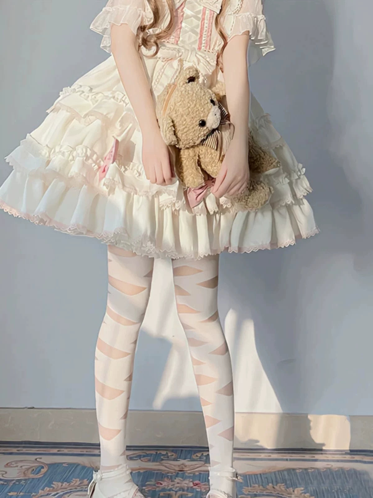 Fantasy Doll - Bandage Stripe - Thigh-high stockings with crisscross cutout bands