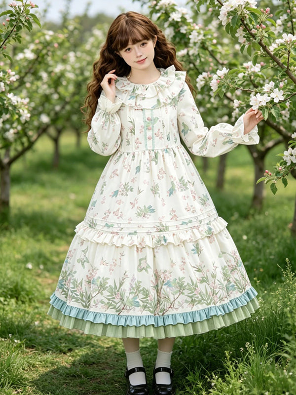 Yueele - Flower and Bird Spring - Plus-Size Sweet Lolita OP Dress - front view
